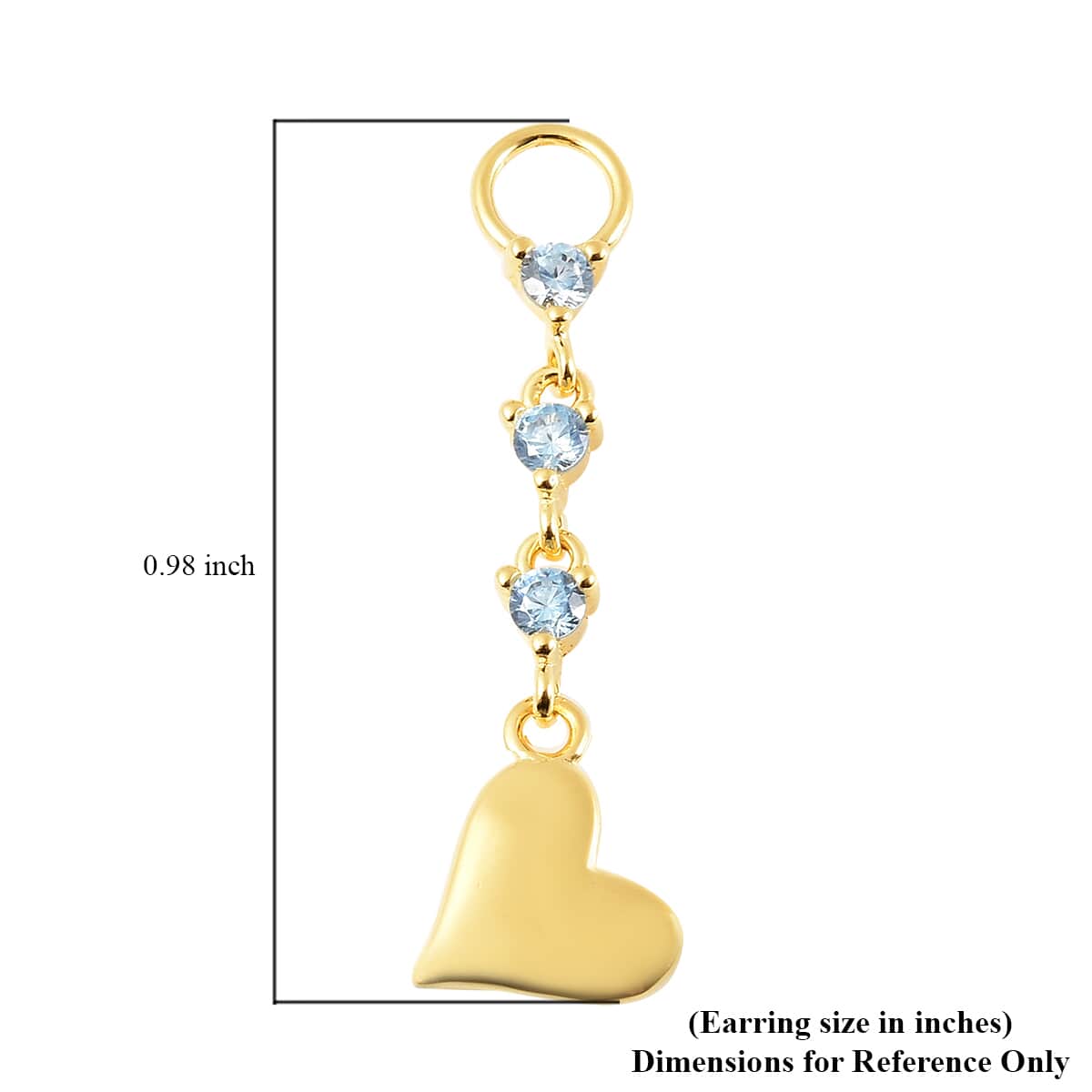 Simulated Aqua Color Diamond Interchangeable Earring Heart Charms in 14K Yellow Gold Over Sterling Silver 0.25 ctw image number 5
