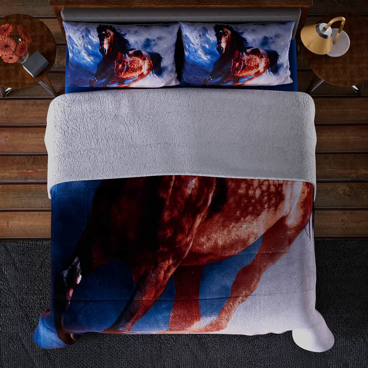 Homesmart Multi Color Horse Print Pattern Flannel and Sherpa Comforter and Pillow Cover image number 2