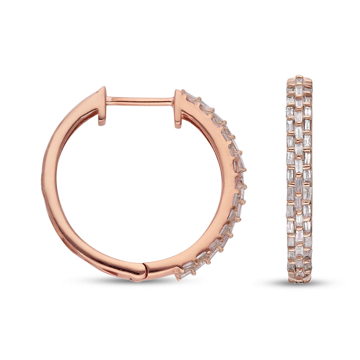 Natural Pink Diamond I3 Hoop Earrings in Vermeil Rose Gold Over Sterling Silver 0.50 ctw image number 3