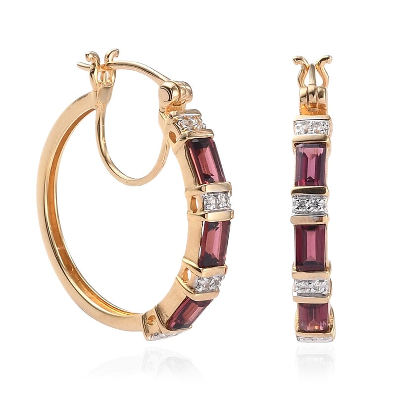 Orissa Rose Garnet and Zircon Inside Out Hoop Earrings in Vermeil Yellow Gold Over Sterling Silver 2.40 ctw