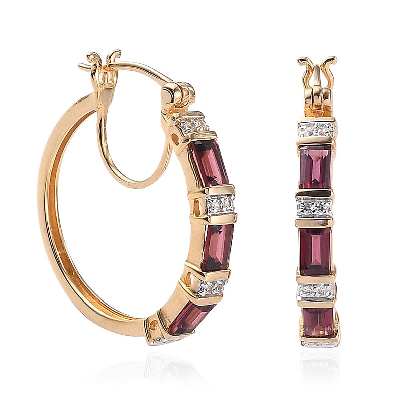 Orissa Rose Garnet and Zircon Inside Out Hoop Earrings in Vermeil Yellow Gold Over Sterling Silver 2.40 ctw