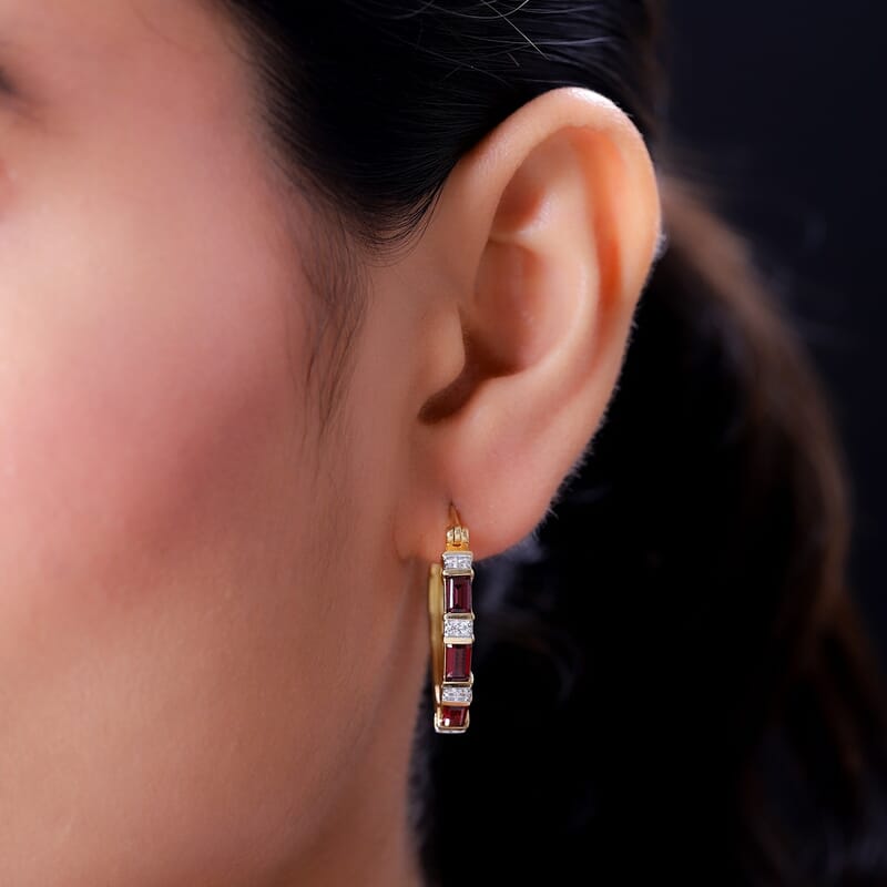 Orissa Rose Garnet and Zircon Inside Out Hoop Earrings in Vermeil Yellow Gold Over Sterling Silver 2.40 ctw