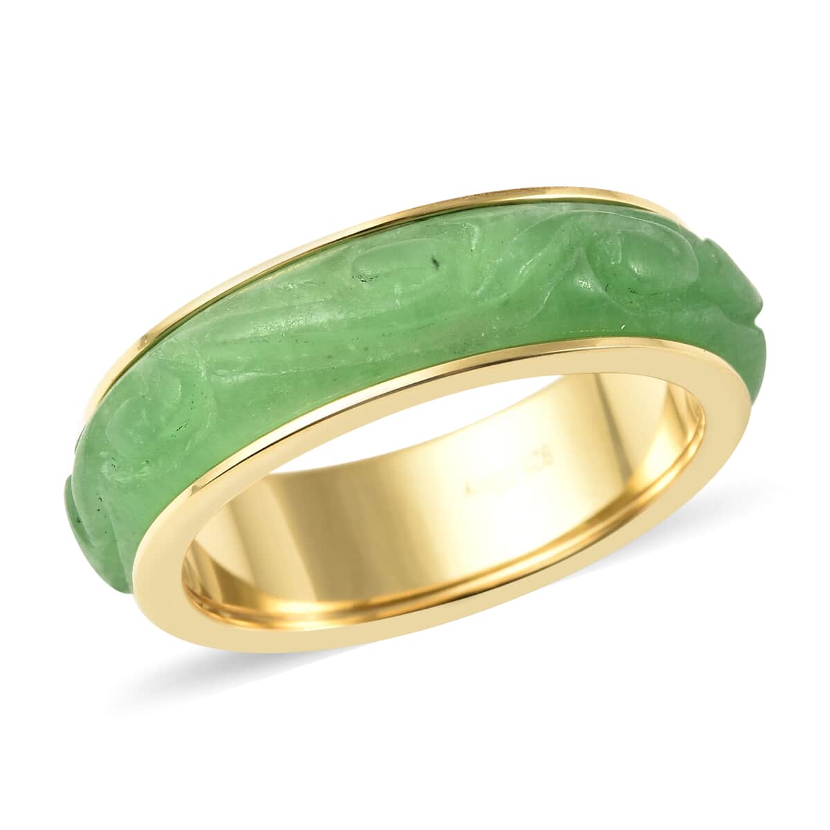 Green Jade (D) Carved Spinner Ring in Vermeil Yellow Gold Over Sterling Silver (Size 8.0) 8.25 ctw image number 0