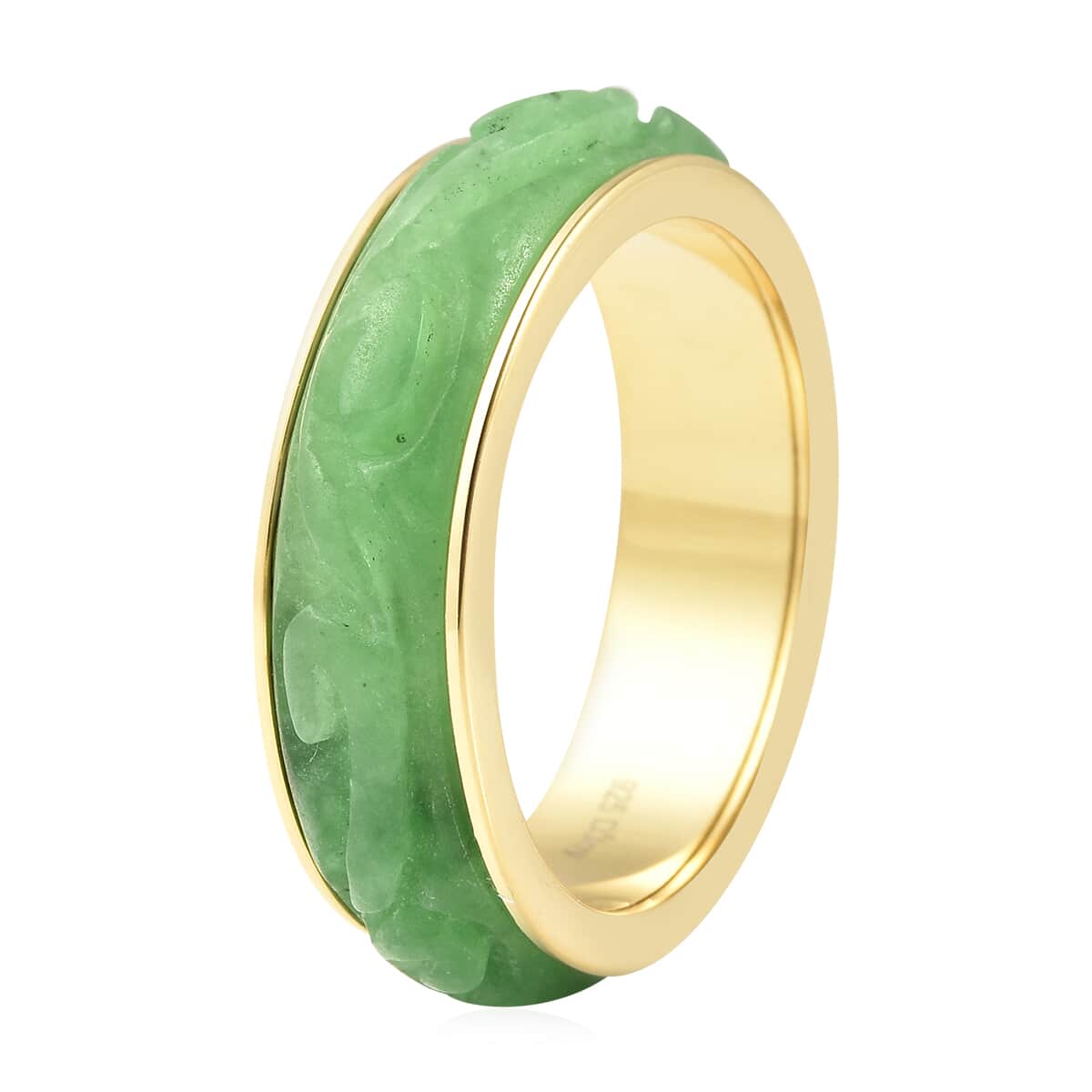 Green Jade (D) Carved Spinner Ring in Vermeil Yellow Gold Over Sterling Silver (Size 8.0) 8.25 ctw image number 3