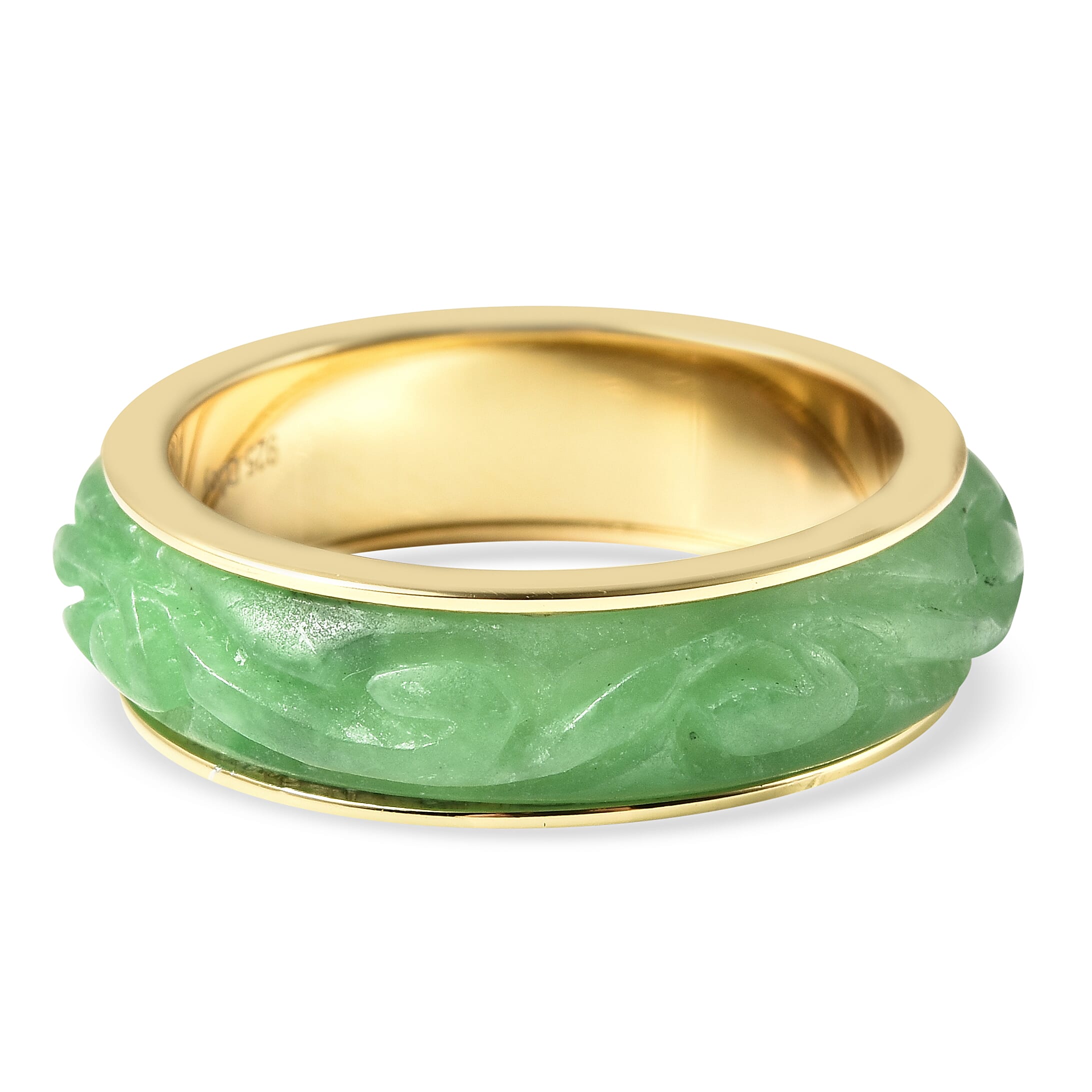 Green Jade (D) Carved Spinner Ring in Vermeil Yellow Gold Over Sterling Silver (Size 8.0) 8.25 ctw