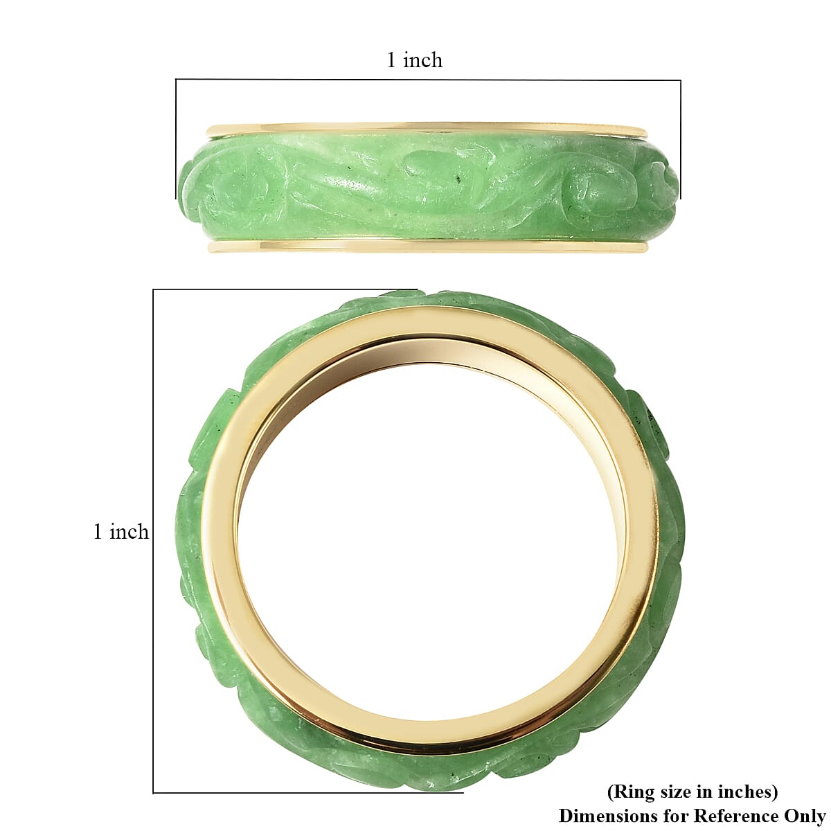 Green Jade (D) Carved Spinner Ring in Vermeil Yellow Gold Over Sterling Silver (Size 8.0) 8.25 ctw