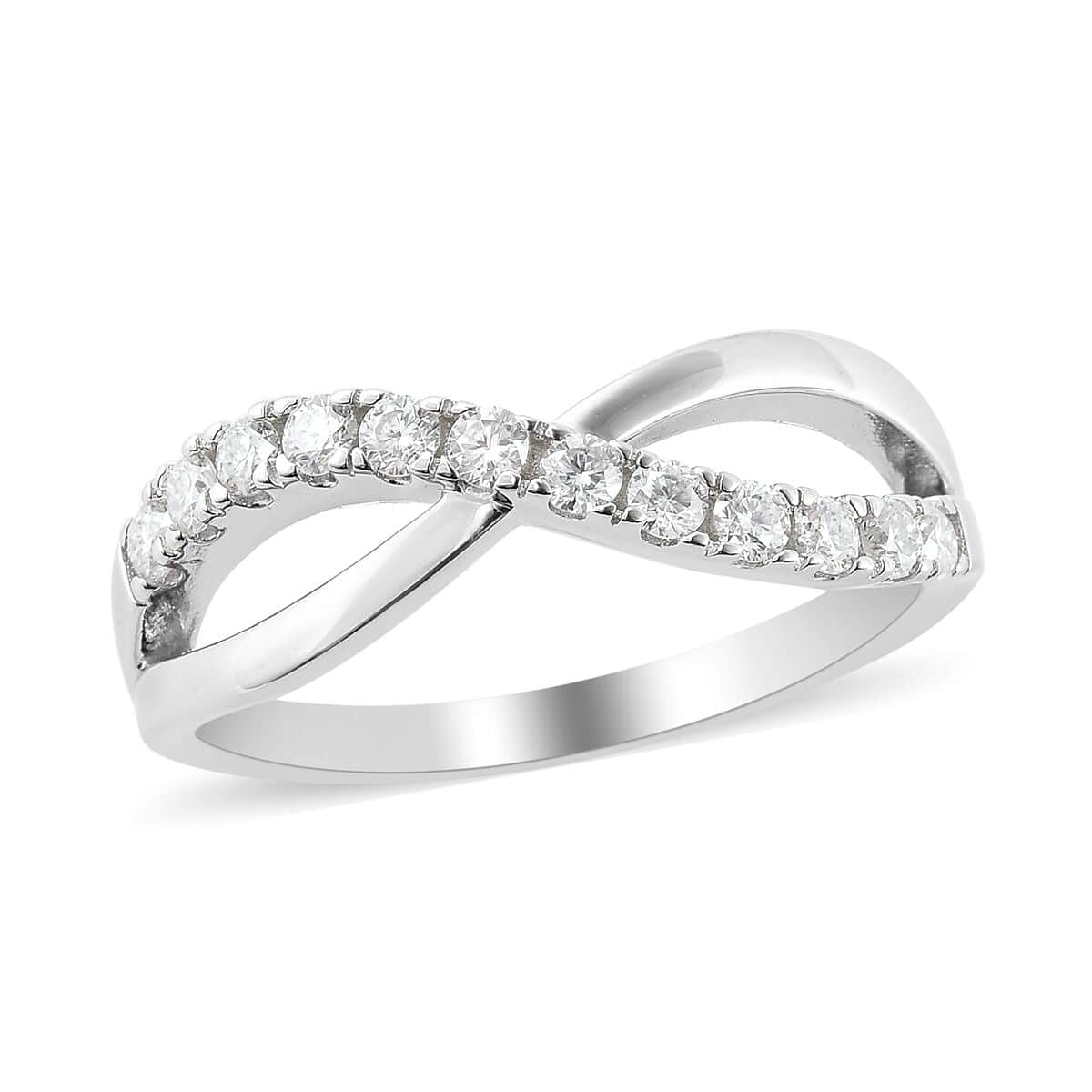 Moissanite Infinity Ring in Rhodium Over Sterling Silver (Size 10.0) 0.40 ctw image number 0