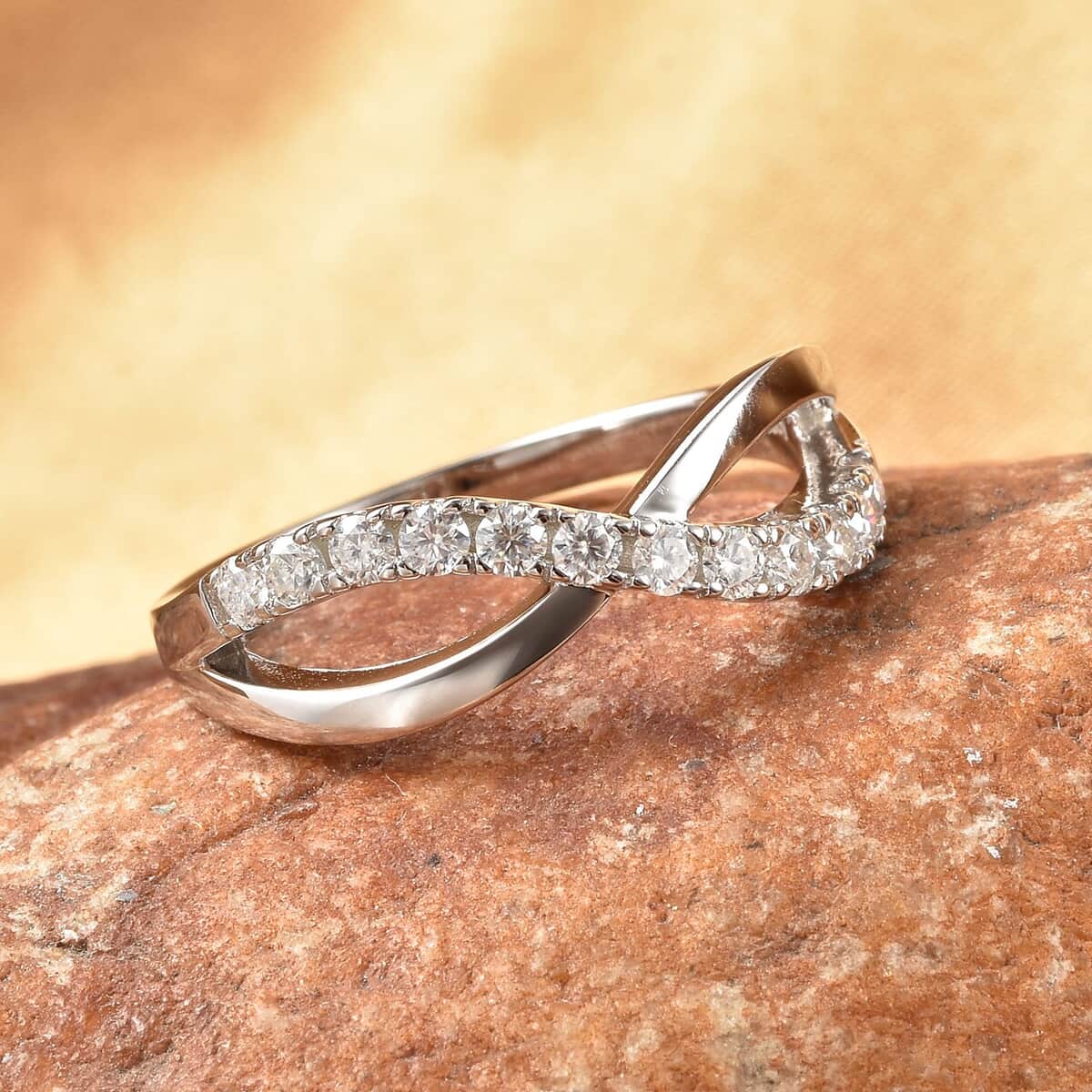 Moissanite Infinity Ring in Rhodium Over Sterling Silver (Size 10.0) 0.40 ctw image number 1