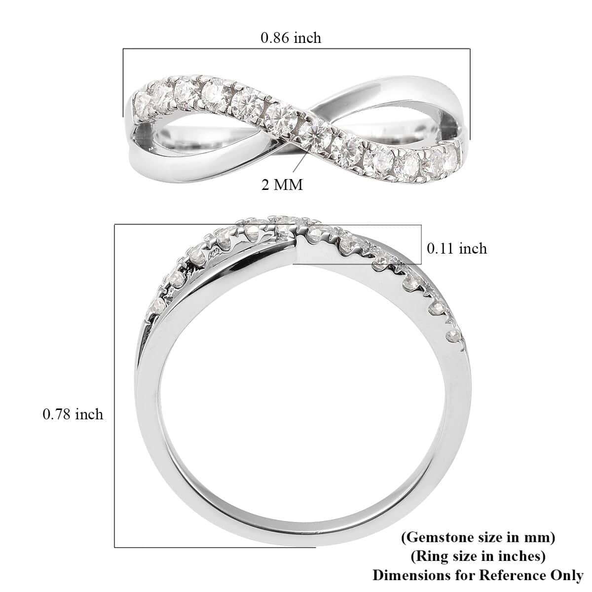 Moissanite Infinity Ring in Rhodium Over Sterling Silver (Size 10.0) 0.40 ctw image number 5