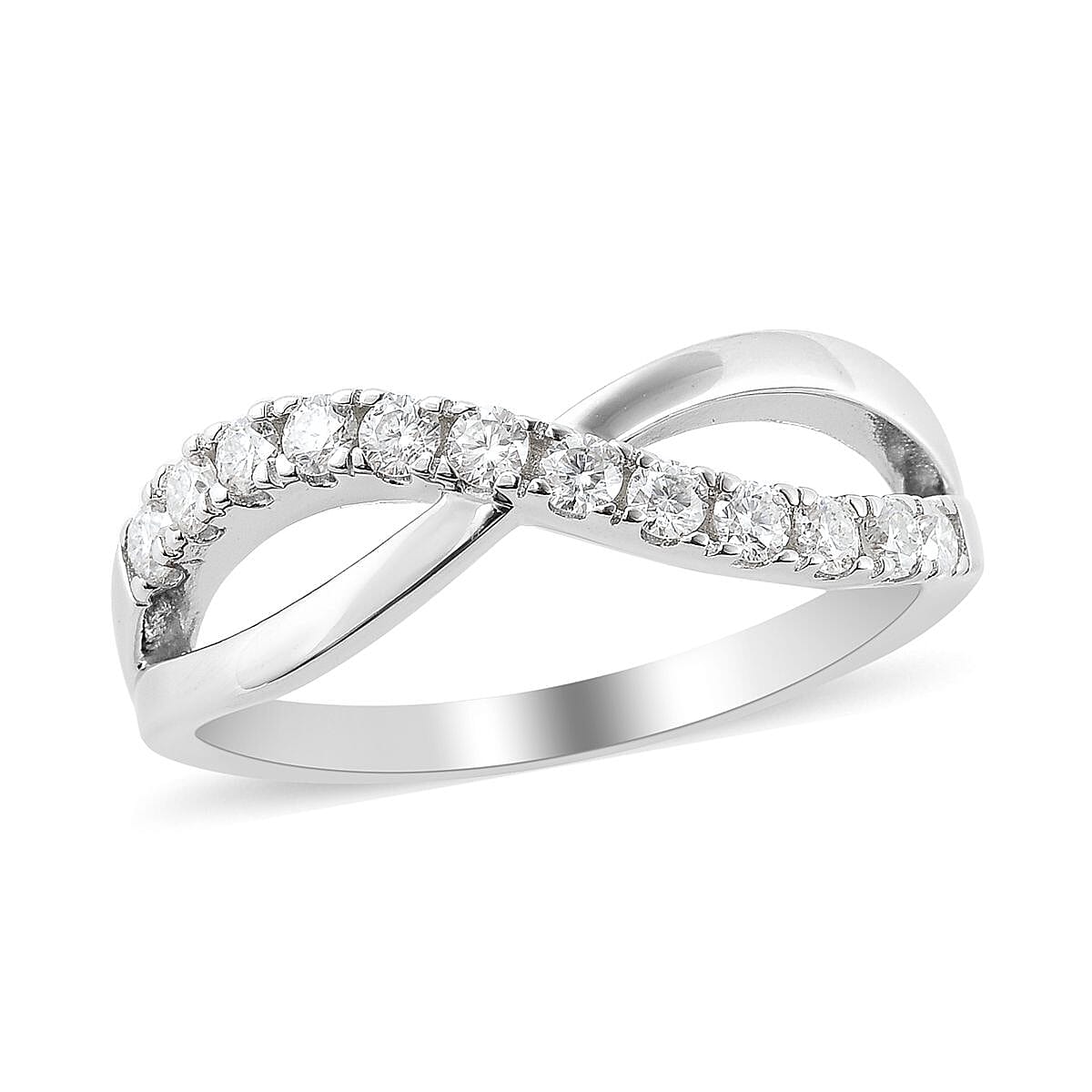Moissanite Infinity Ring in Rhodium Over Sterling Silver (Size 7.0) 0.40 ctw