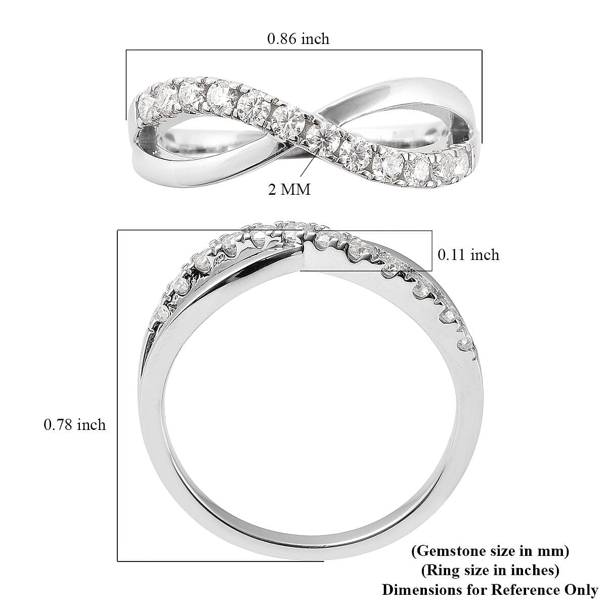 Moissanite Infinity Ring in Rhodium Over Sterling Silver (Size 7.0) 0.40 ctw