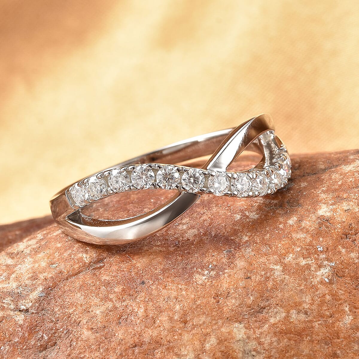 Moissanite Infinity Ring in Rhodium Over Sterling Silver (Size 9.0) 0.40 ctw image number 1