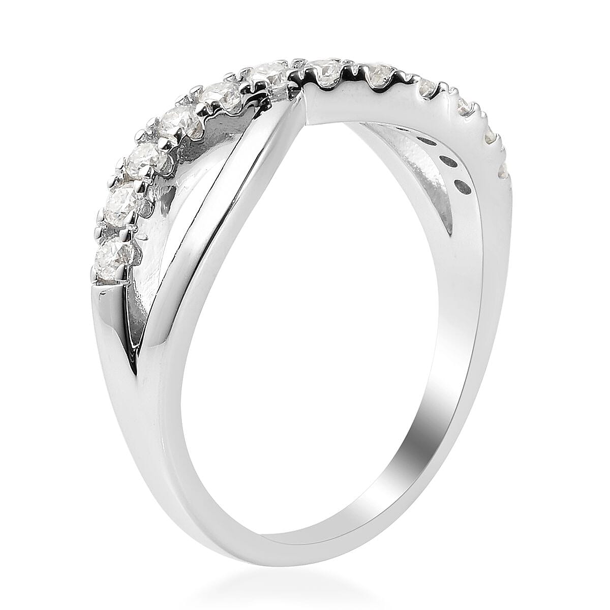 Moissanite Infinity Ring in Rhodium Over Sterling Silver (Size 9.0) 0.40 ctw image number 3