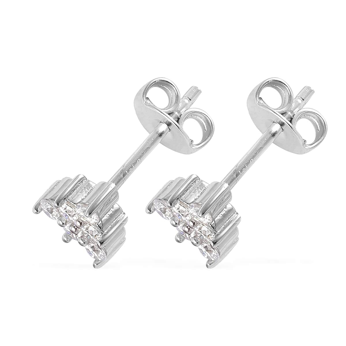 Moissanite Trinity Inspired Stud Earrings in Rhodium Over Sterling Silver 0.35 ctw image number 3