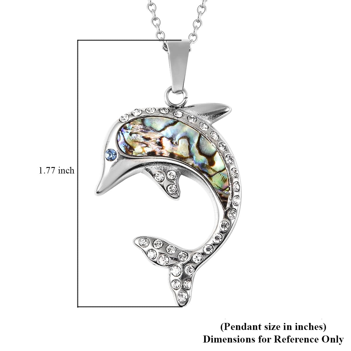 Abalone Shell, White & Blue Austrian Crystal Pendant Necklace 20 Inches in Stainless Steel image number 5
