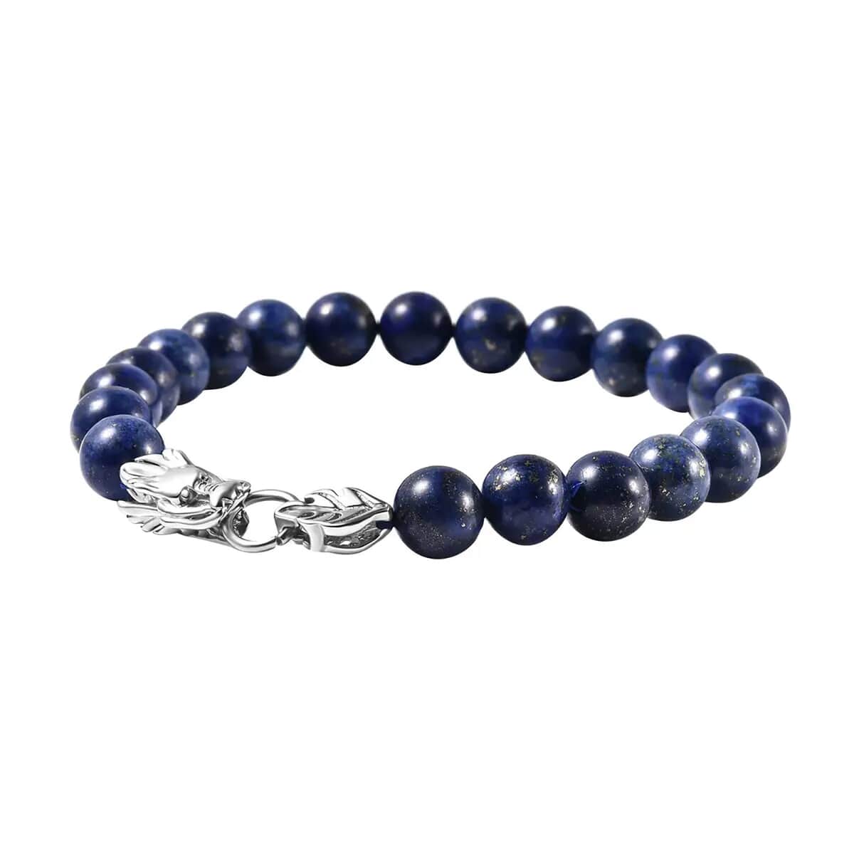 Lapis Lazuli 8-10mm Beaded Dragon Bracelet in Stainless Steel (7.50 In) 85.50 ctw image number 0