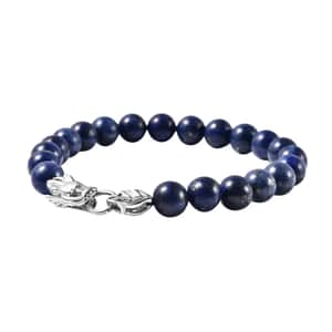 Lapis Lazuli 8-10mm Beaded Dragon Bracelet in Stainless Steel (7.50 In) 85.50 ctw