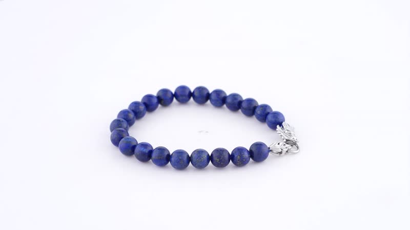 Lapis Lazuli 8mm Beaded Dragon Bracelet in Stainless Steel (7.0-8.0 Inches)