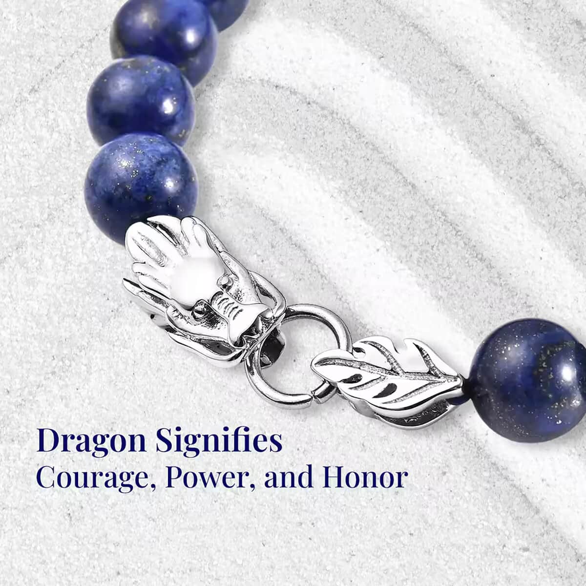 Lapis Lazuli 8-10mm Beaded Dragon Bracelet in Stainless Steel (7.50 In) 85.50 ctw image number 4