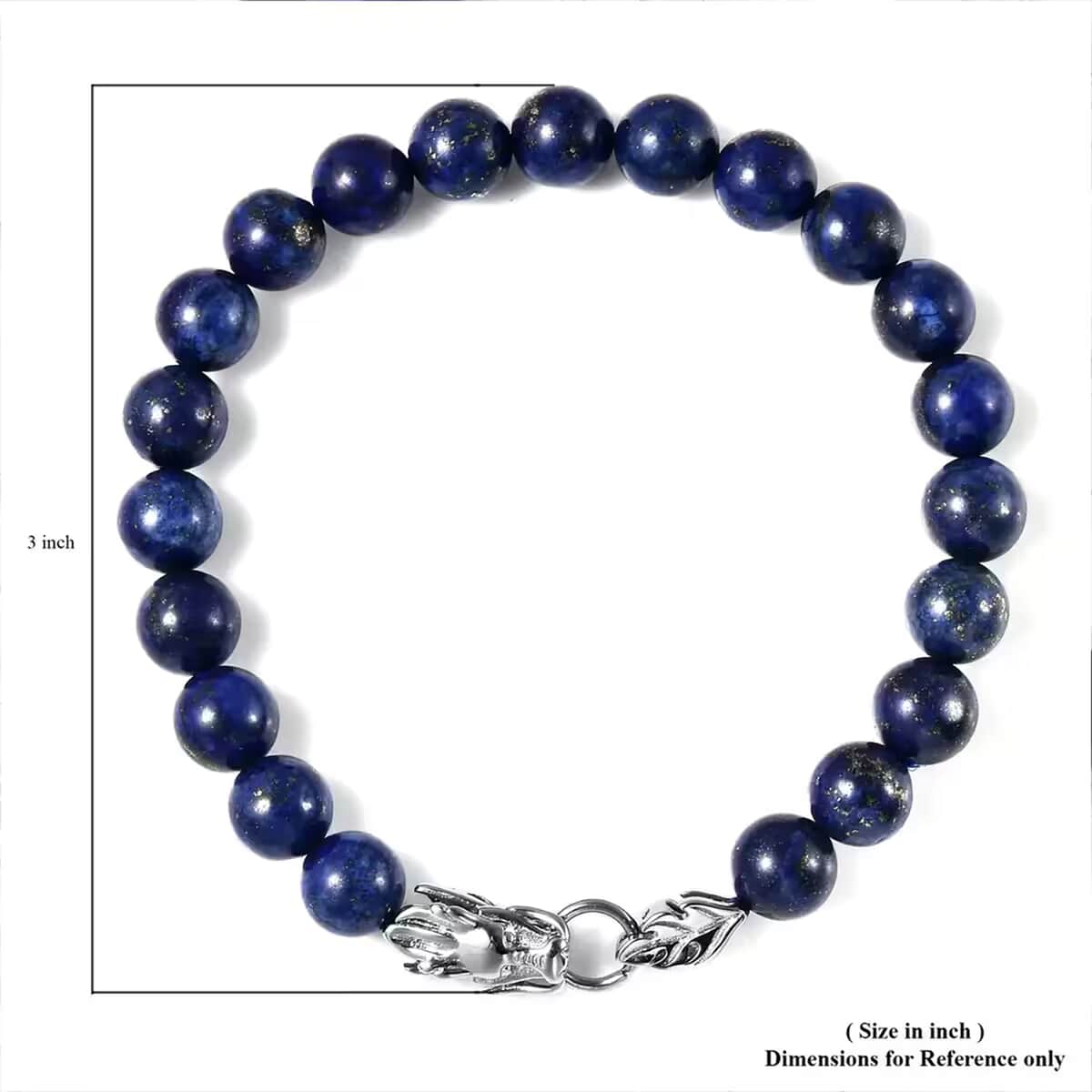 Lapis Lazuli 8-10mm Beaded Dragon Bracelet in Stainless Steel (7.50 In) 85.50 ctw image number 6