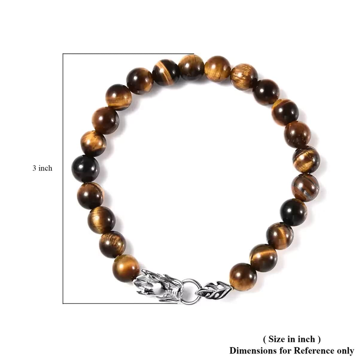 Yellow Tiger's Eye 8-10mm Beaded Dragon Bracelet in Stainless Steel (7.50 In) 84.60 ctw image number 6