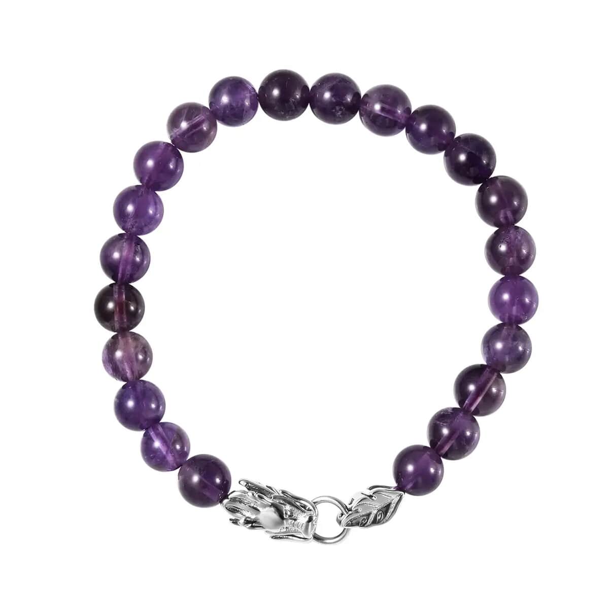 Amethyst 8-10mm Beaded Dragon Bracelet in Stainless Steel (7.50 In) 83.00 ctw image number 0