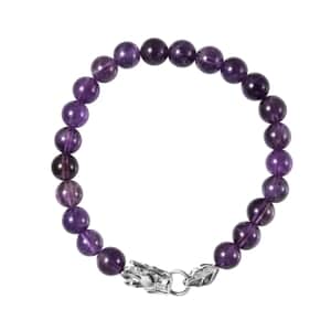 Amethyst 8-10mm Beaded Dragon Bracelet in Stainless Steel (7.50 In) 83.00 ctw