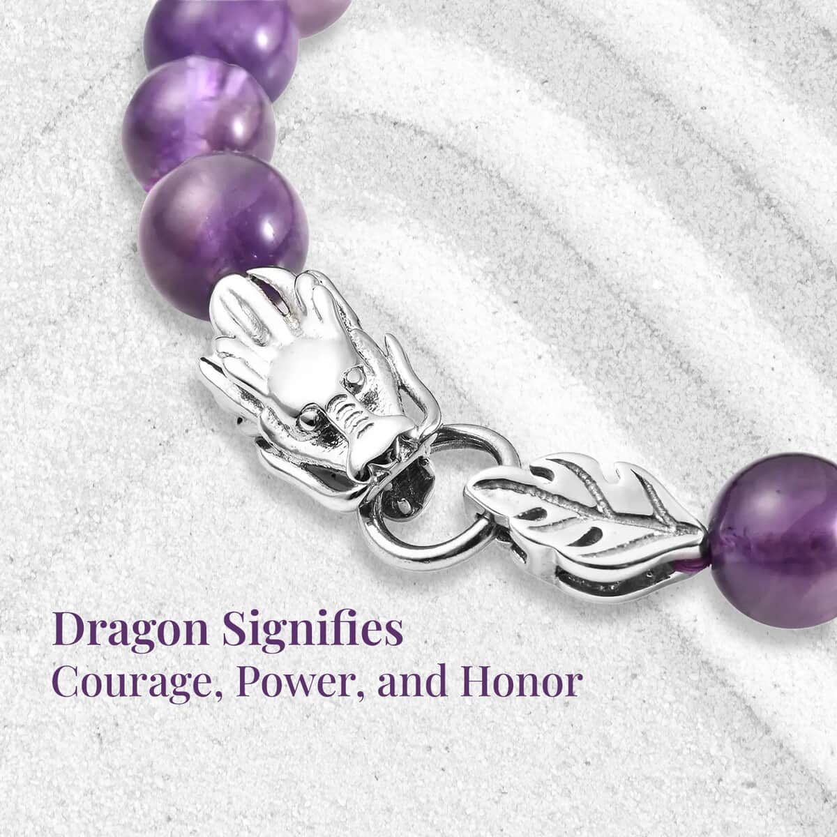 Amethyst 8-10mm Beaded Dragon Bracelet in Stainless Steel (7.50 In) 83.00 ctw image number 4