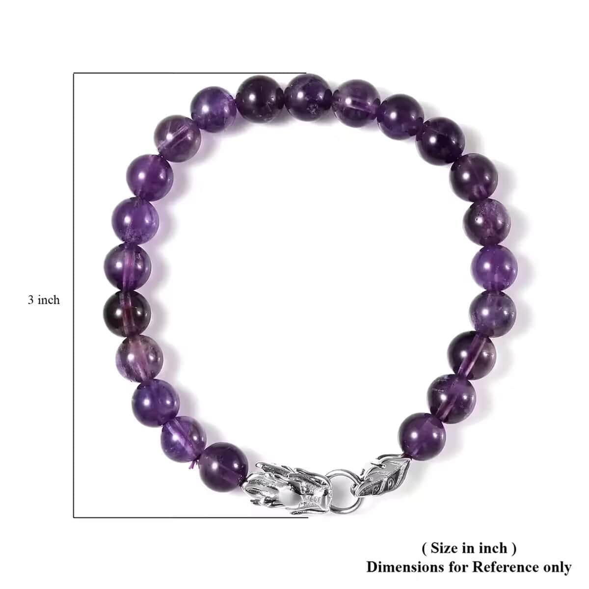 Amethyst 8-10mm Beaded Dragon Bracelet in Stainless Steel (7.50 In) 83.00 ctw image number 6