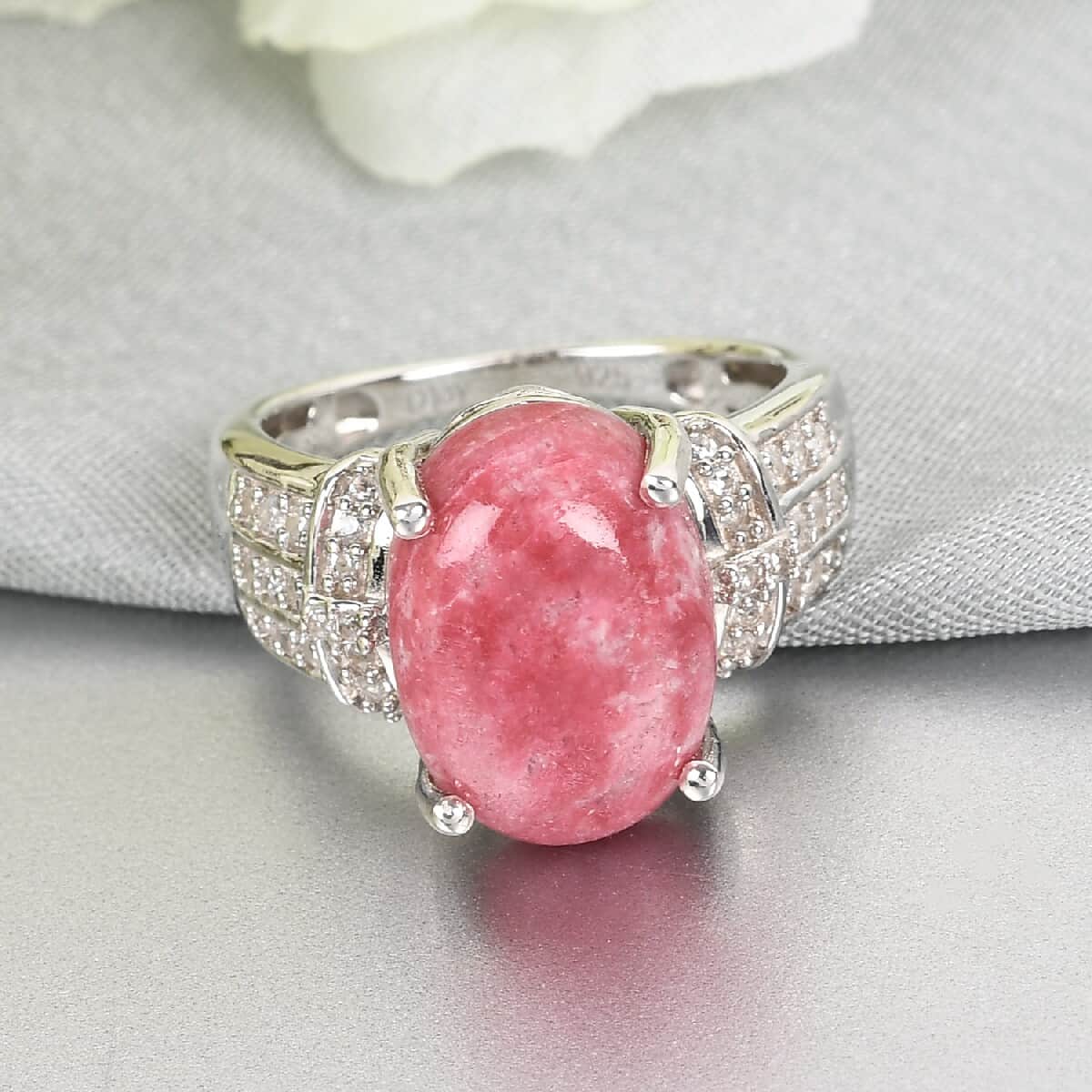 Norwegian Thulite and Zircon Ring in Platinum Over Sterling Silver (Size 7.0) 6.70 ctw image number 1