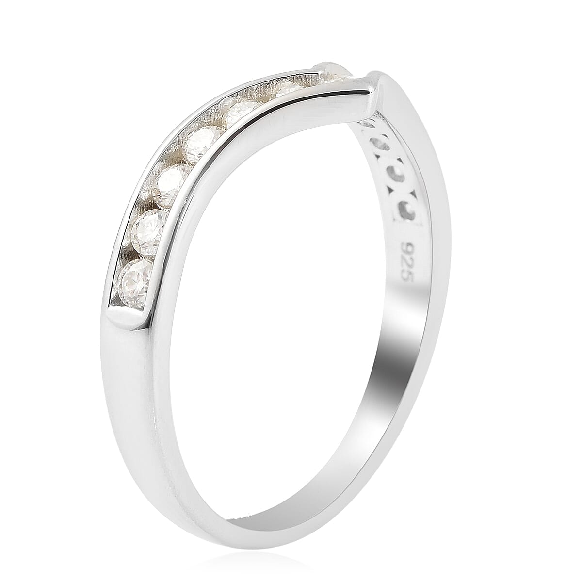 White Moissanite Wishbone Ring in Rhodium Over Sterling Silver (Size 8.0) 0.40 ctw image number 3