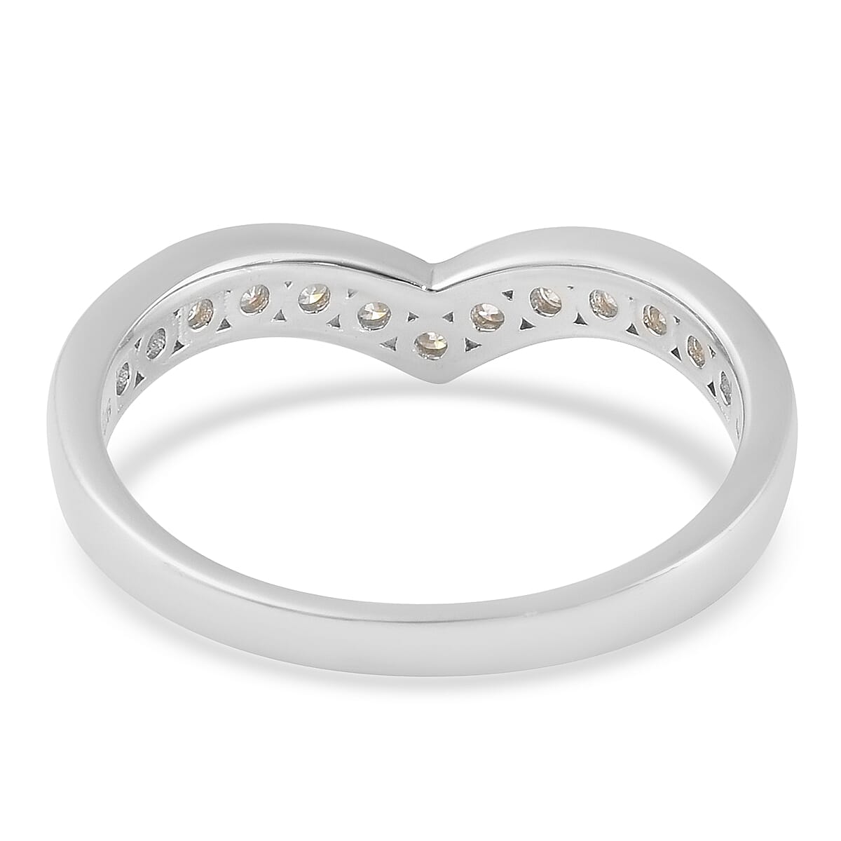 White Moissanite Wishbone Ring in Rhodium Over Sterling Silver (Size 8.0) 0.40 ctw image number 4