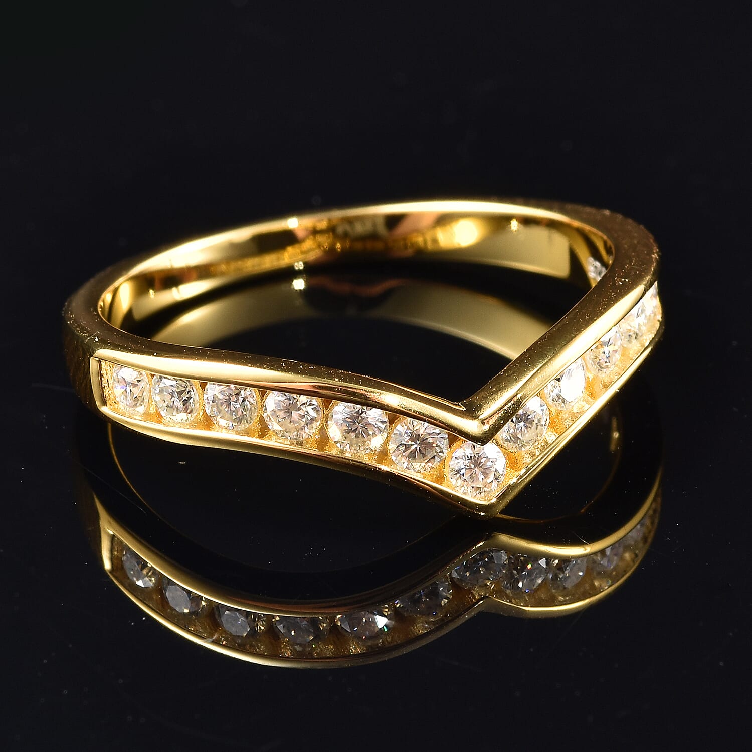 Moissanite Wishbone Ring in Vermeil Yellow Gold Over Sterling Silver (Size 10.0) 0.40 ctw