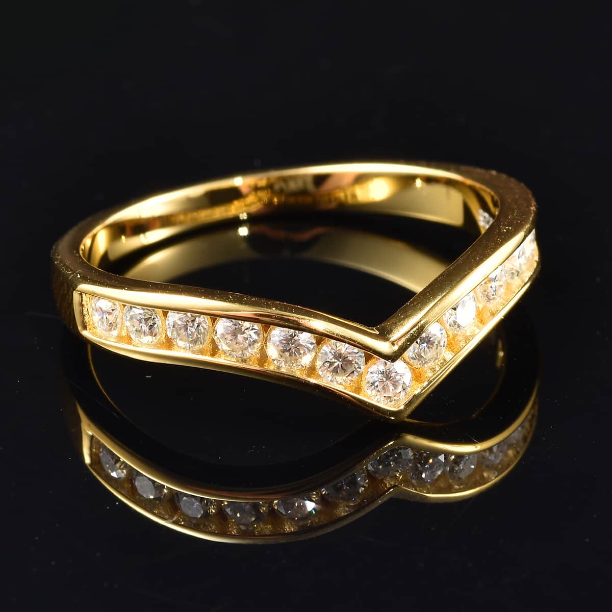 Moissanite VS EF Wishbone Ring in Vermeil Yellow Gold Over Sterling Silver 0.40 ctw image number 1