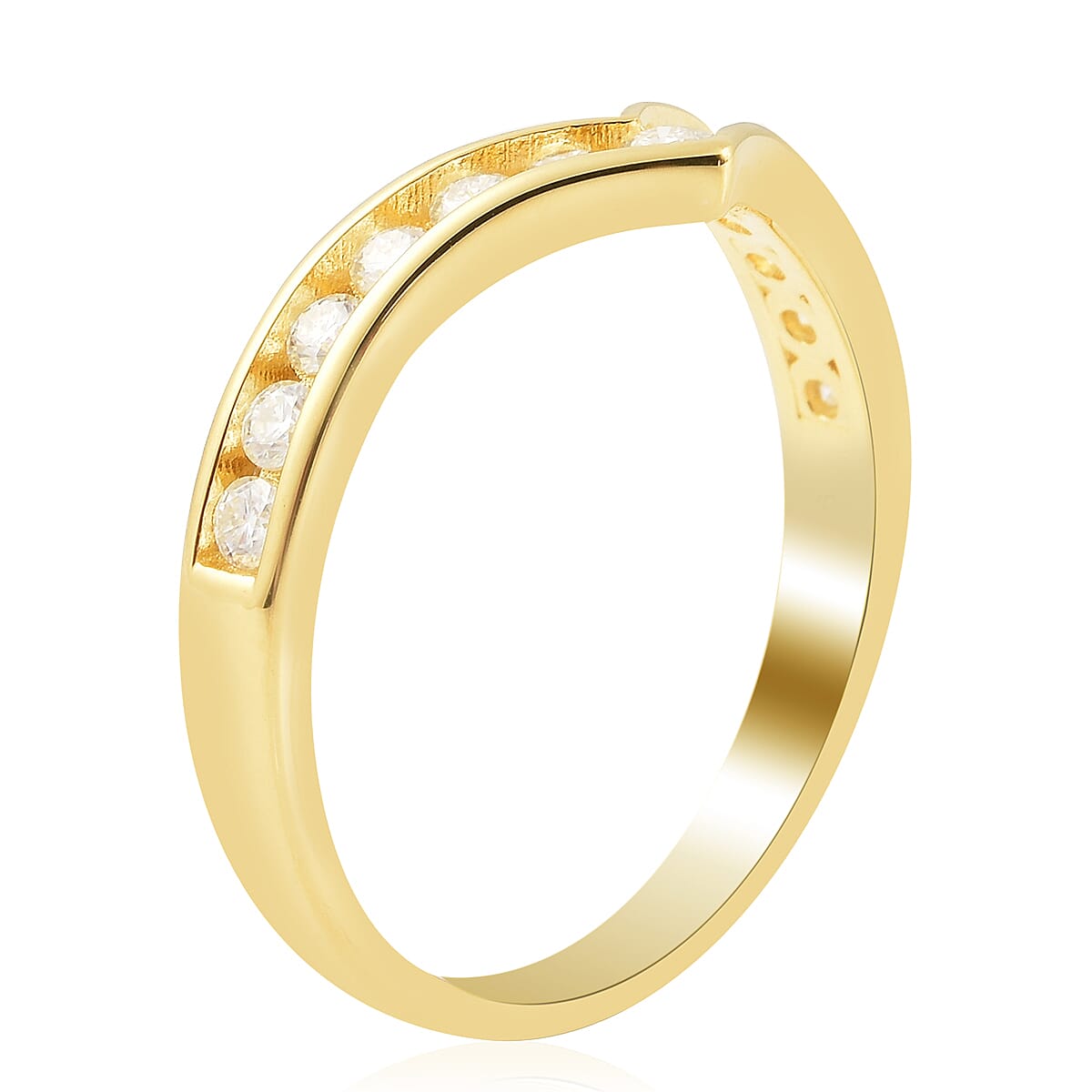 Moissanite Wishbone Ring in Vermeil Yellow Gold Over Sterling Silver (Size 10.0) 0.40 ctw
