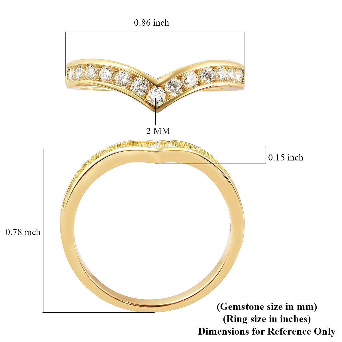 Moissanite Wishbone Ring in Vermeil Yellow Gold Over Sterling Silver (Size 10.0) 0.40 ctw