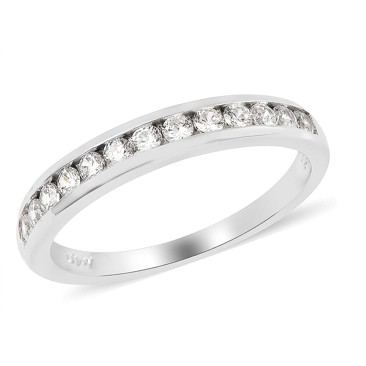 Moissanite VS EF Half Eternity Band Ring in Rhodium Over Sterling Silver (Size 11.0) 0.40 ctw