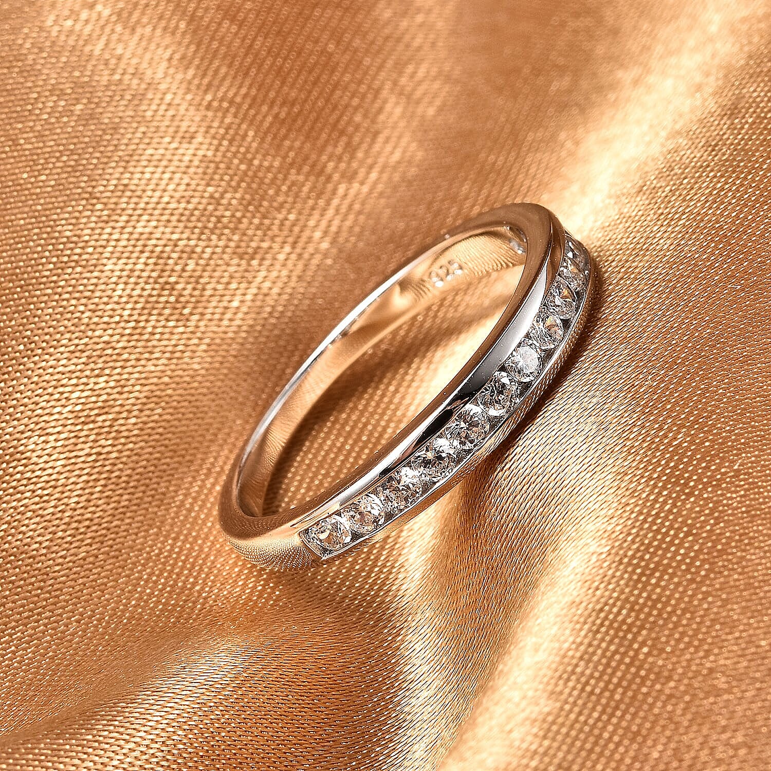 Moissanite VS EF Half Eternity Band Ring in Rhodium Over Sterling Silver (Size 11.0) 0.40 ctw