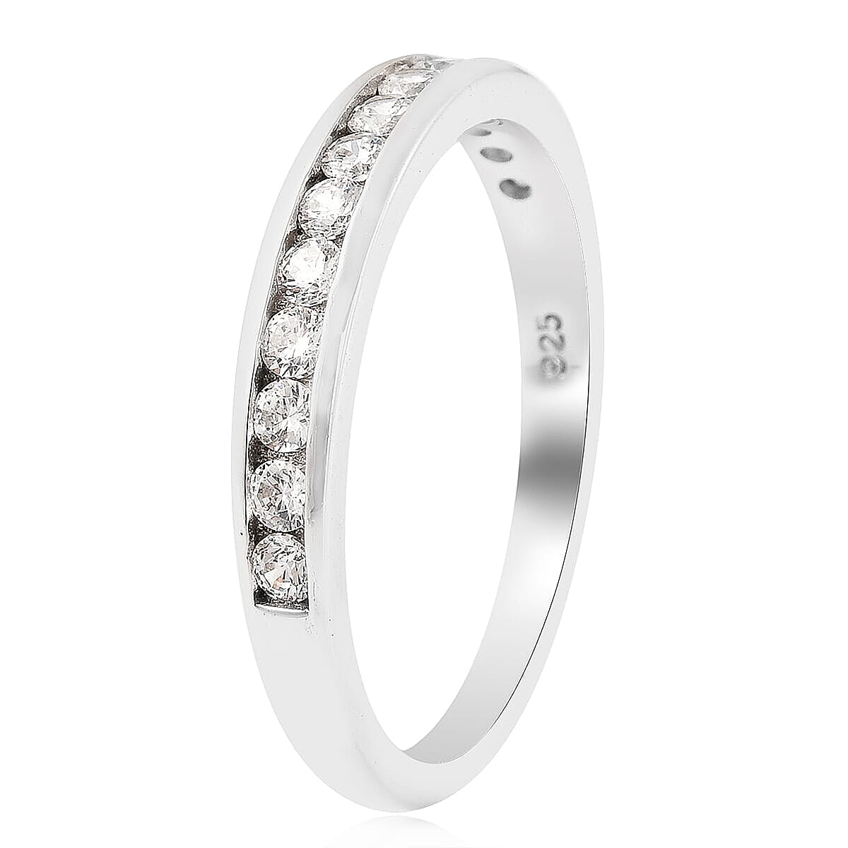 Moissanite VS EF Half Eternity Band Ring in Rhodium Over Sterling Silver (Size 11.0) 0.40 ctw