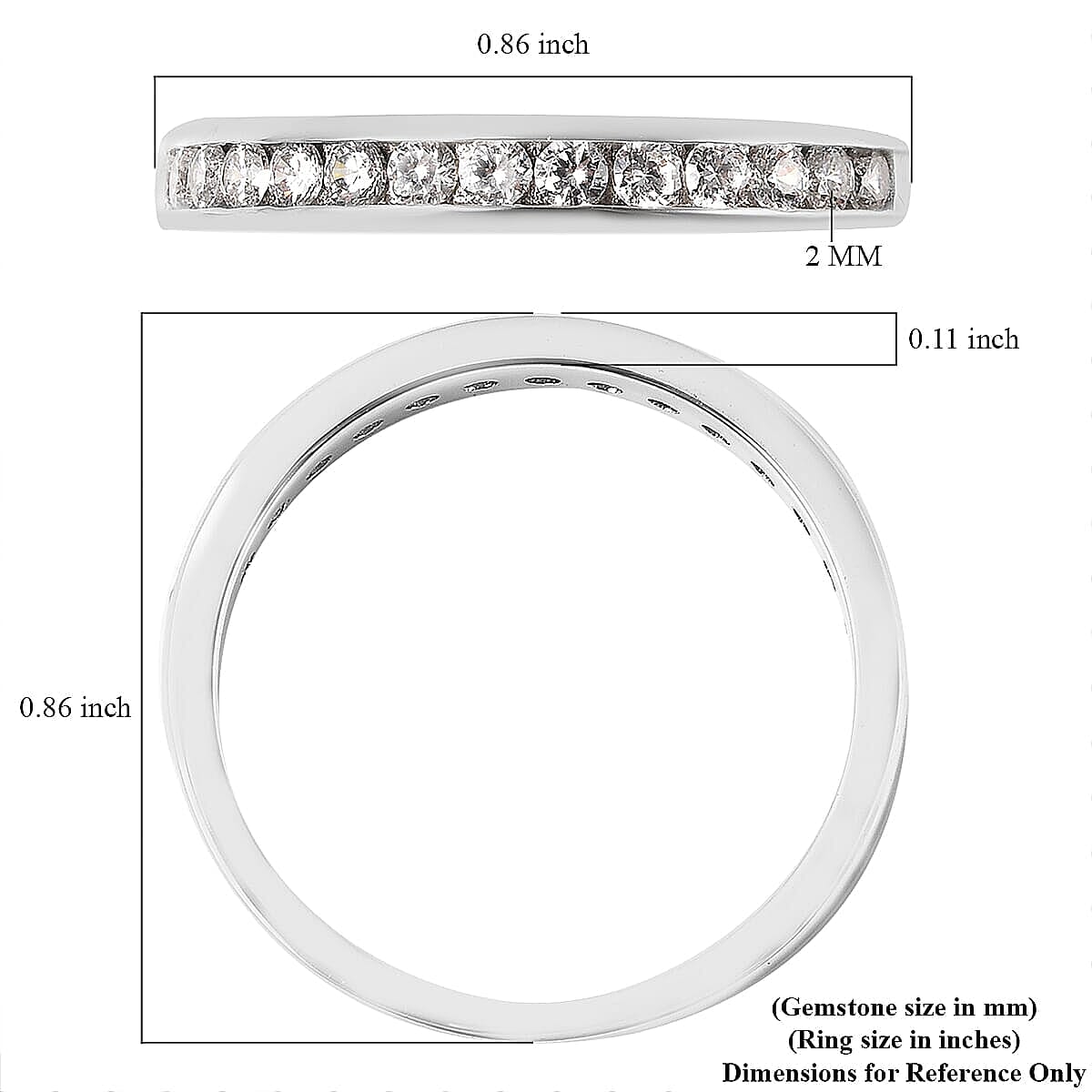Moissanite VS EF Half Eternity Band Ring in Rhodium Over Sterling Silver (Size 11.0) 0.40 ctw