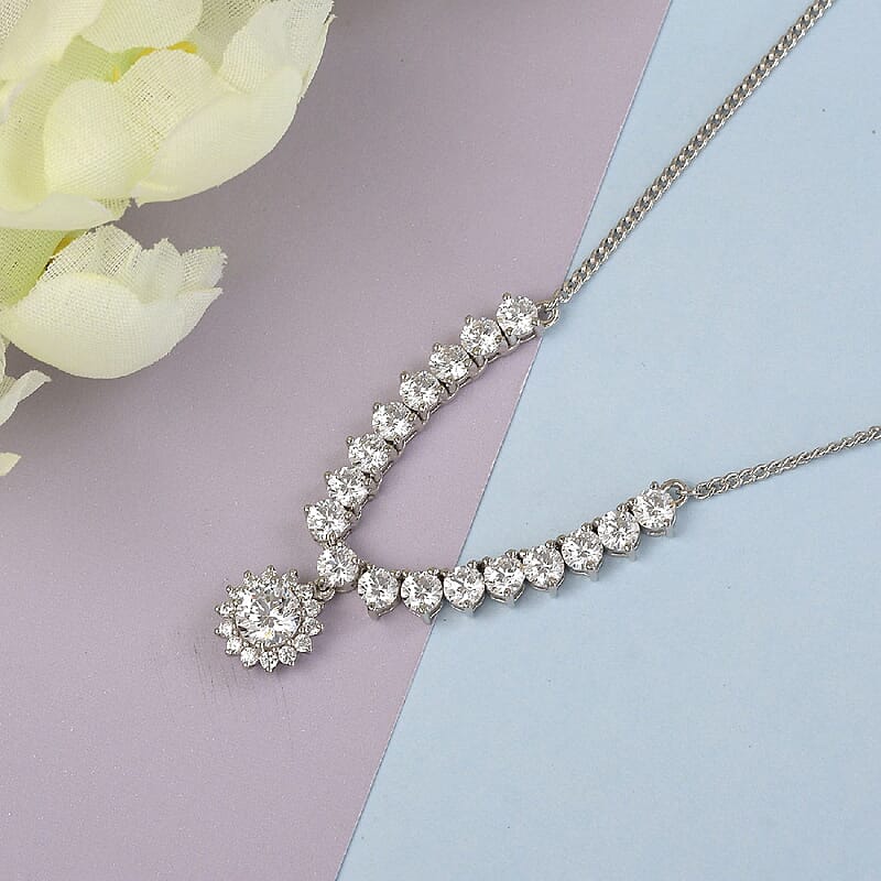 Lustro Stella Made with Finest CZ Necklace 18 Inches in Platinum Over Sterling Silver 11.60 ctw