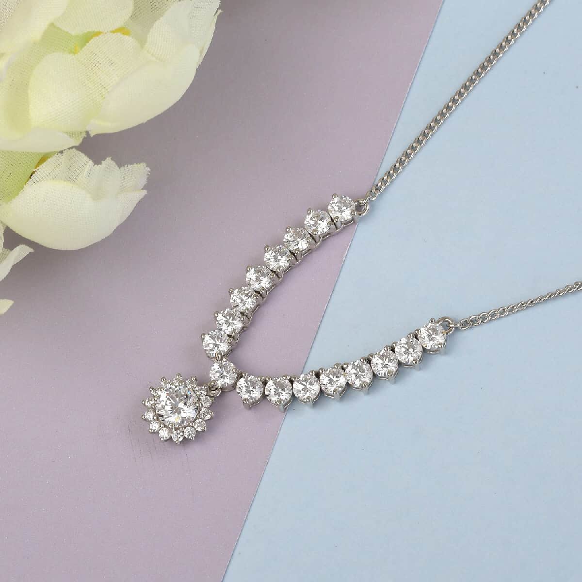 Lustro Stella Made with Finest CZ Necklace 18 Inches in Platinum Over Sterling Silver 11.60 ctw image number 1
