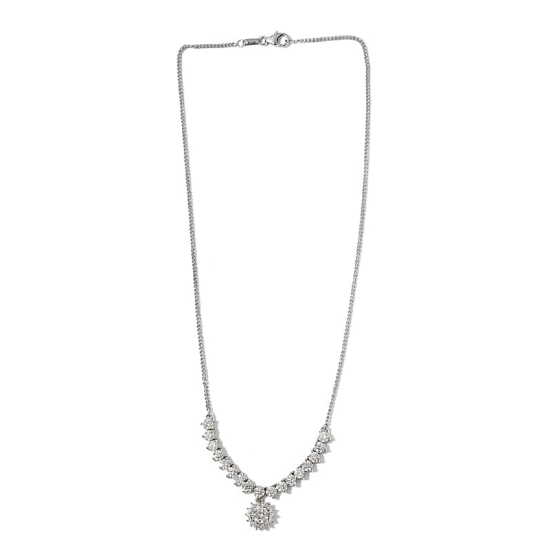 Lustro Stella Made with Finest CZ Necklace 18 Inches in Platinum Over Sterling Silver 11.60 ctw