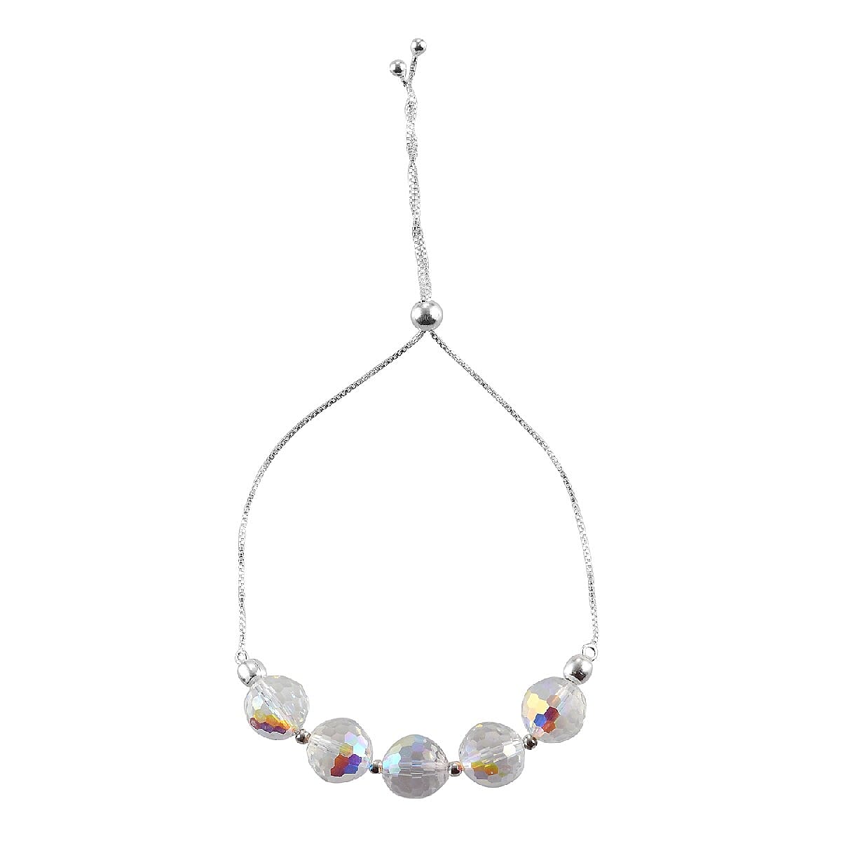 Aurora Borealis Crystal Bolo Bracelet in Sterling Silver