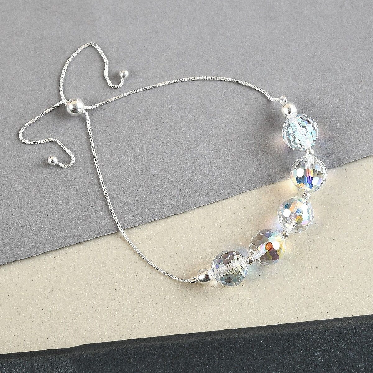 Aurora Borealis Crystal Bolo Bracelet in Sterling Silver
