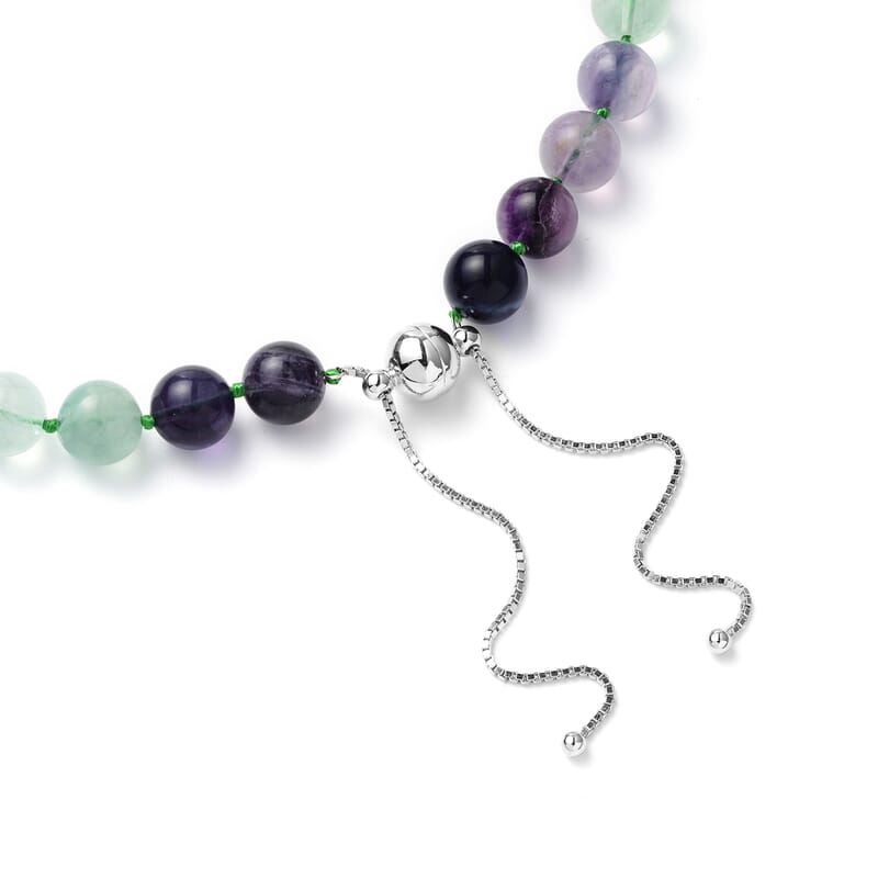 Multi Fluorite 10-12mm Beaded Necklace 18 Inches in Rhodium Over Sterling Silver 405.00 ctw