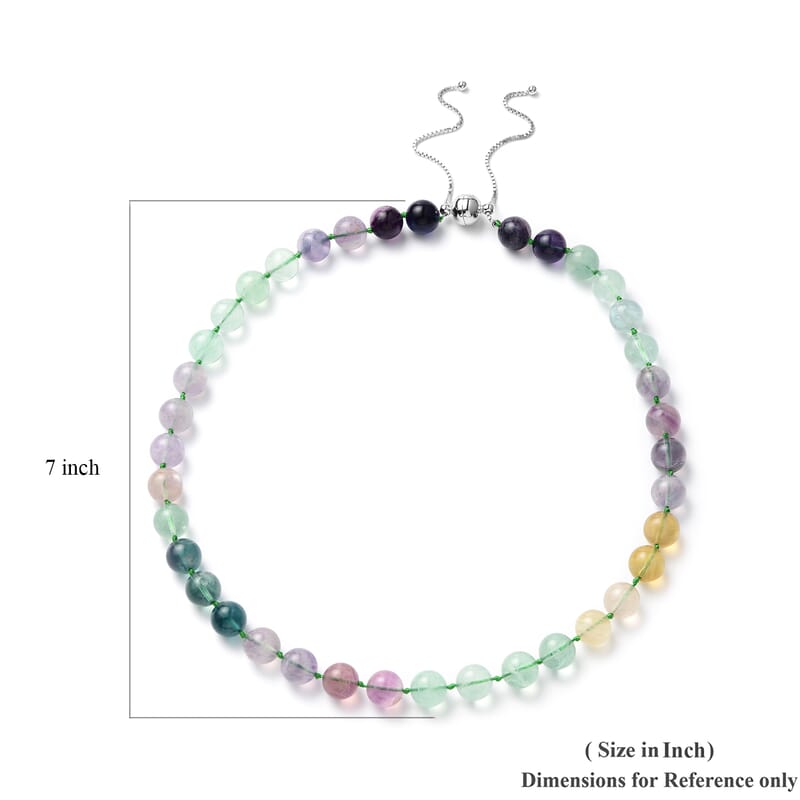 Multi Fluorite 10-12mm Beaded Necklace 18 Inches in Rhodium Over Sterling Silver 405.00 ctw