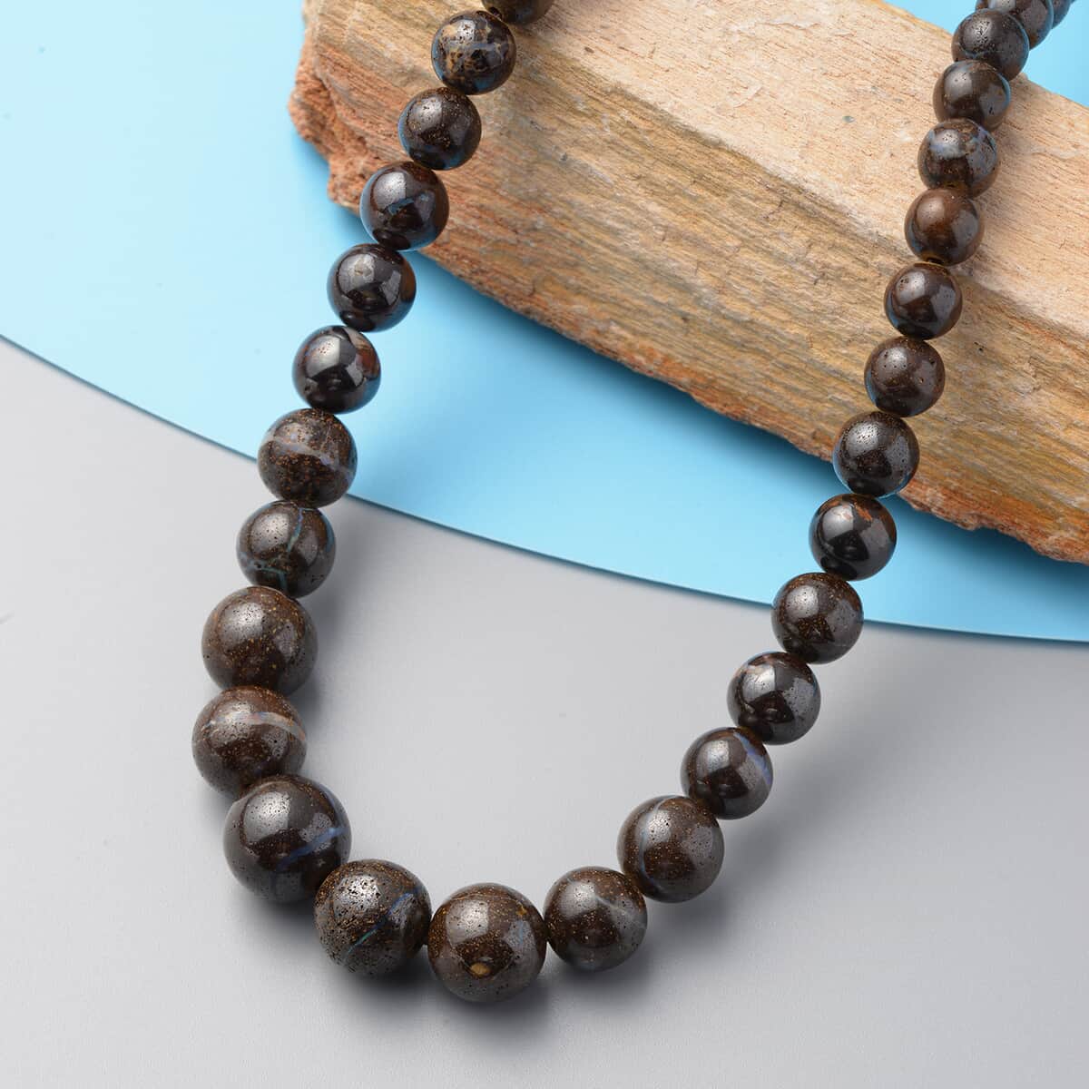 Boulder Opal Triplet 4-12mm Beaded Necklace 18-22 Inches in Rhodium Over Sterling Silver 199.50 ctw image number 1