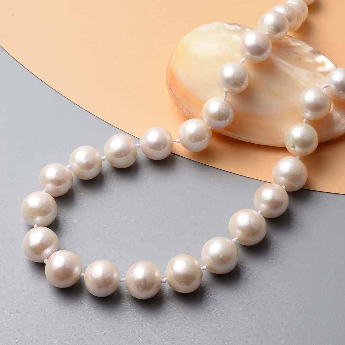 White Edison Pearl Necklace , 10K Yellow Gold Necklace , 18 Inch Necklace , Pearl Beads Necklace image number 1