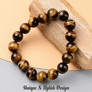Premium Yellow Tiger Eye 237.50 ctw Beaded Stretch Bracelet, Adjustable Beads Bracelet, Tiger Eye Bead Jewelry